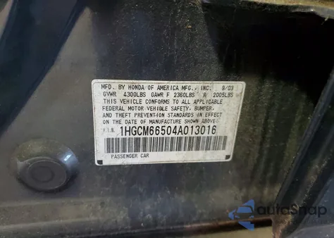 2004 Honda Accord Ex из США, поврежденный, VIN 1HGCM66504A013016